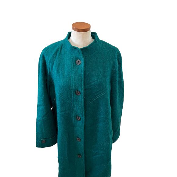 Vintage 80s Long Emerald Green Mohair Coat - Picture 2 of 10